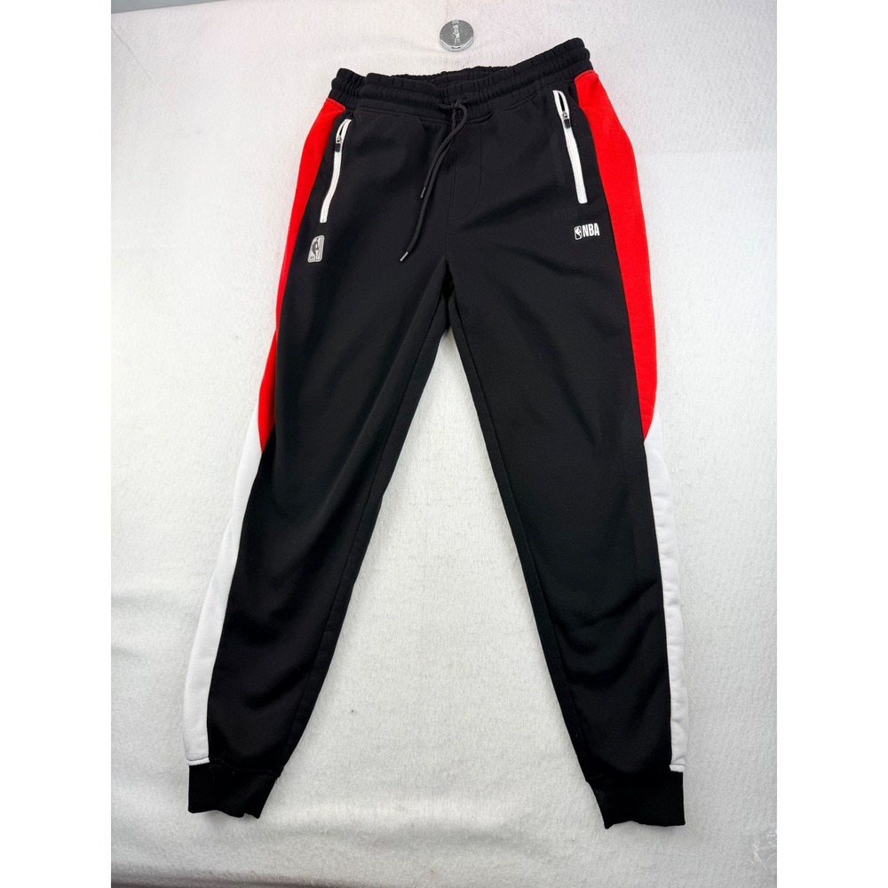 NBA Men's Jogger Sweatpants Size Medium Black Red White Zip Pockets Drawstring